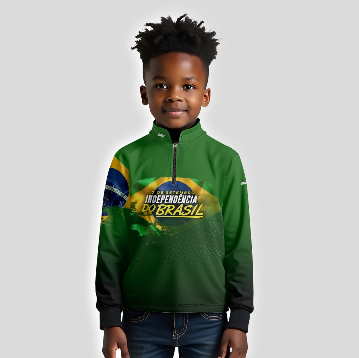 Camisa de Motociclismo Infantil Brk Independência Brasil Verde com Proteção Solar UV50+