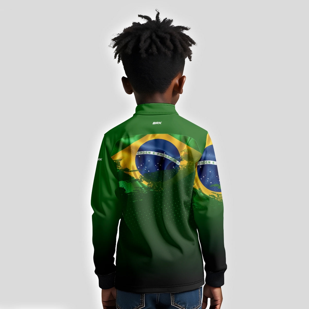 Camisa de Motociclismo Infantil Brk Independência Brasil Verde com Proteção Solar UV50+