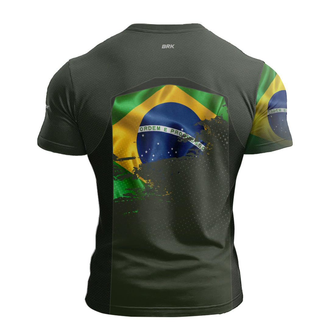 Camiseta de Motociclismo Brk Brasil Verde Oliva com Proteção Solar UV50+