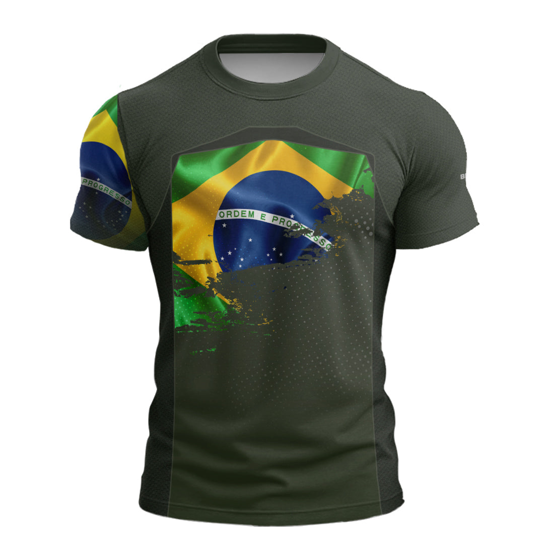Camiseta de Motociclismo Brk Brasil Verde Oliva com Proteção Solar UV50+C26