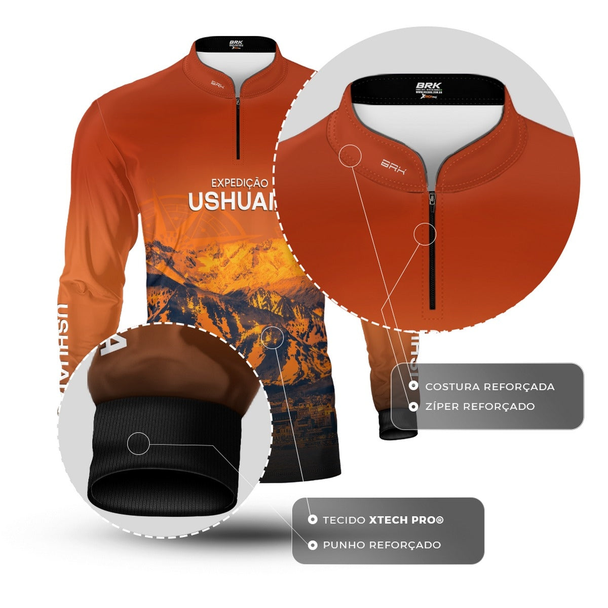 Camisa de Motociclismo Brk Laranja Expedição Ushuaia com Proteção UV50