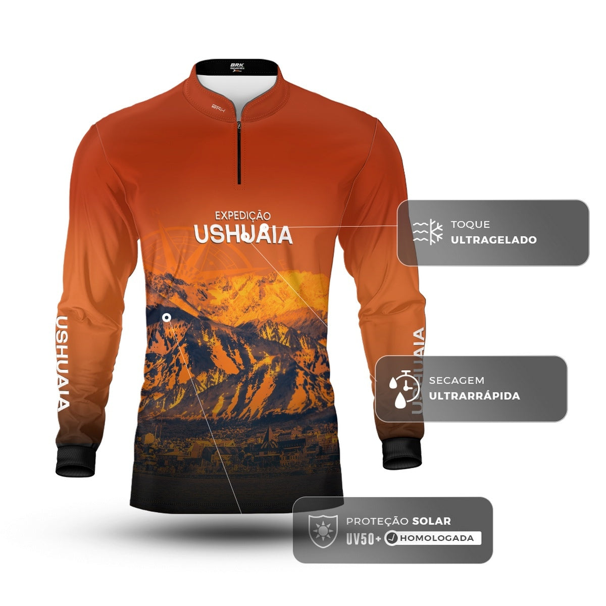 Camisa de Motociclismo Brk Laranja Expedição Ushuaia com Proteção UV50