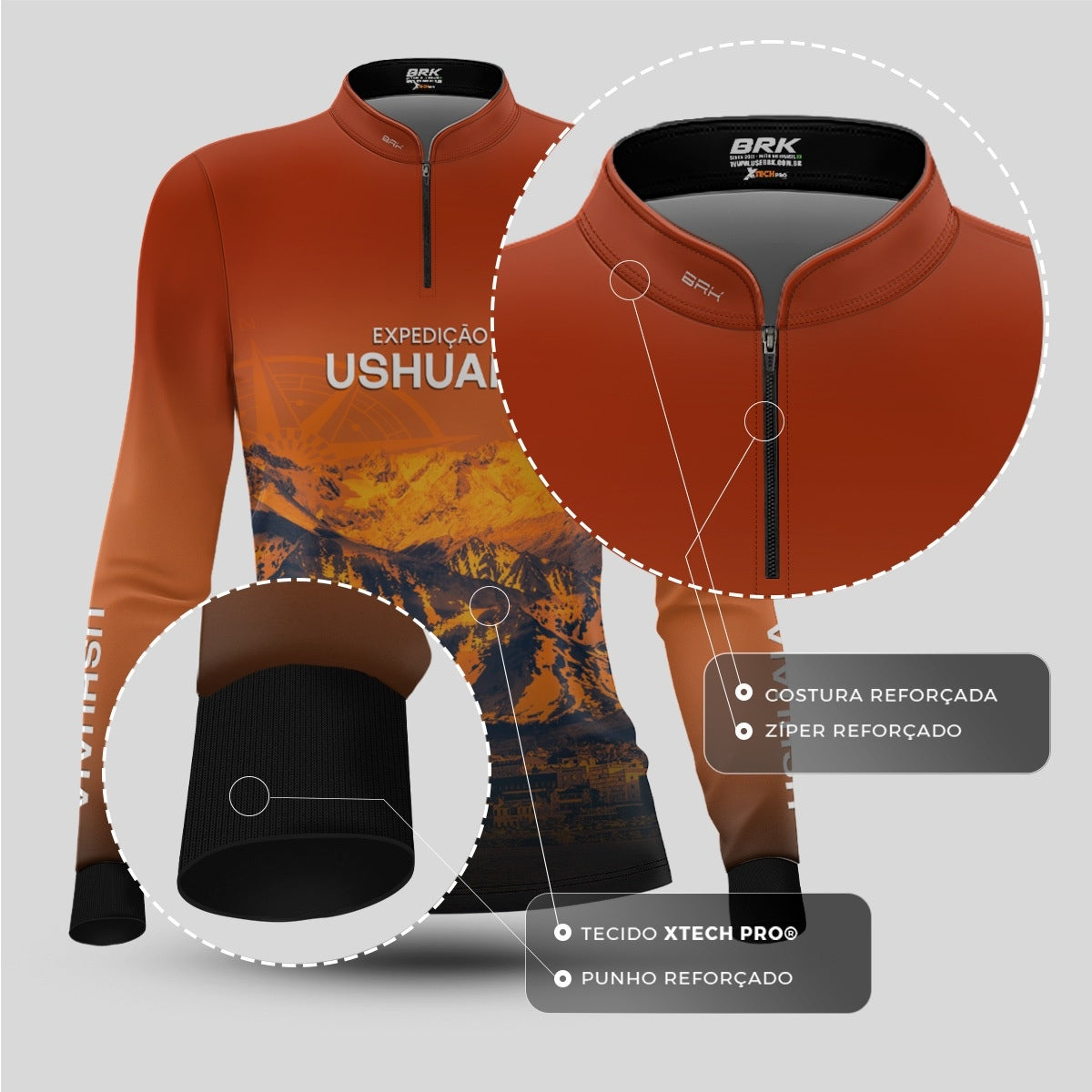 Camisa de Motociclismo Feminina Brk Laranja Expedição Ushuaia com Proteção UV50