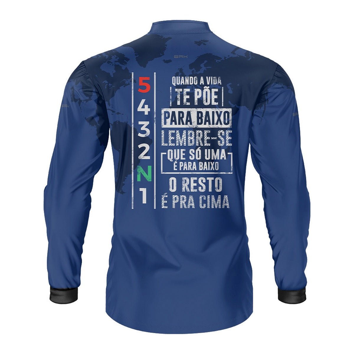 Camisa Manga Longa com Proteção UV50 Brk Azul Mapa Mundi 5 Marchas