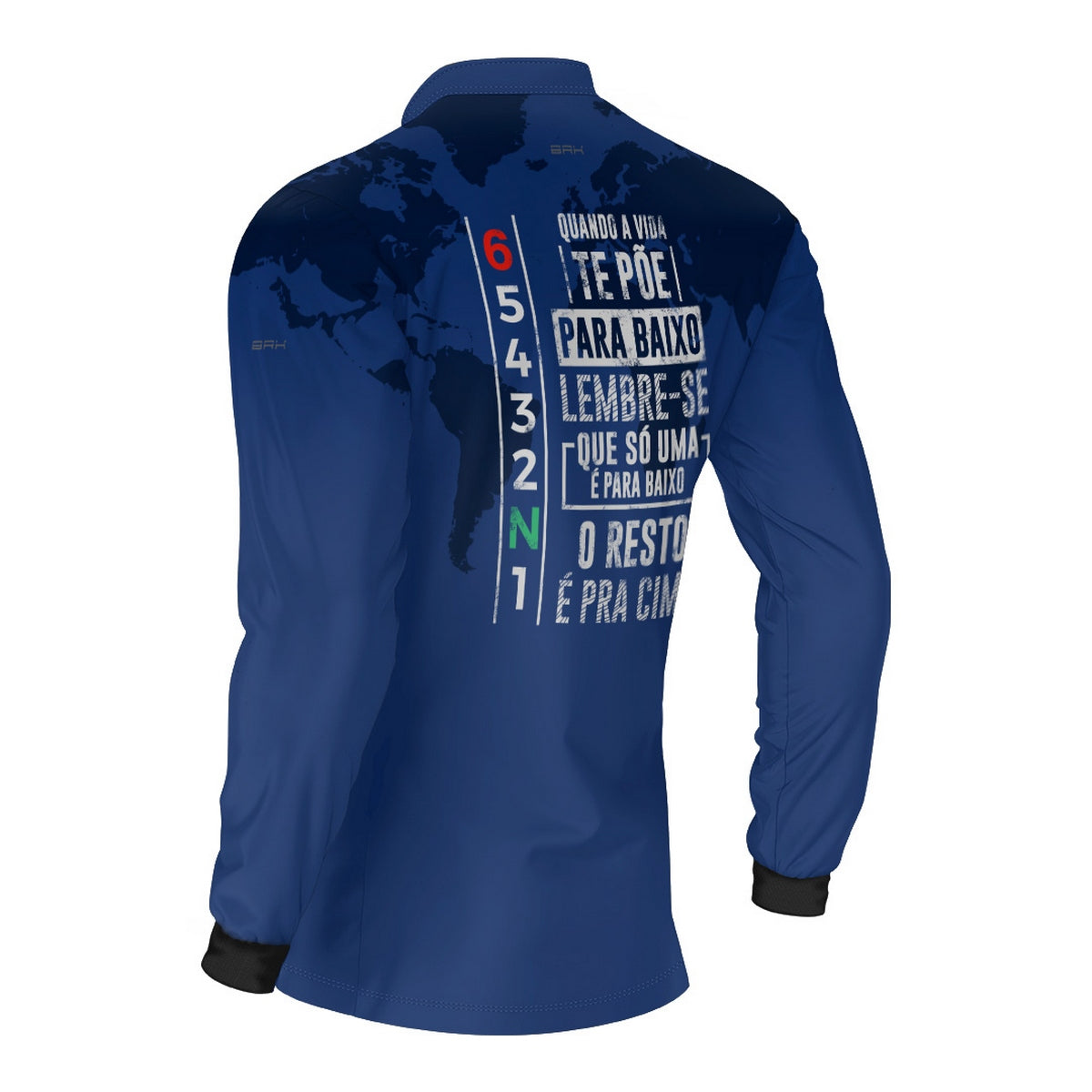 Camisa Manga Longa com Proteção UV50 Brk Azul Mapa Mundi 6 Marchas