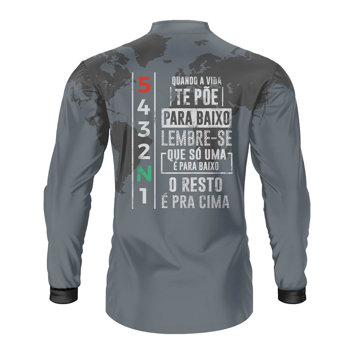 Camisa Manga Longa com Proteção UV50 Brk Cinza Mapa Mundi 5 Marchas