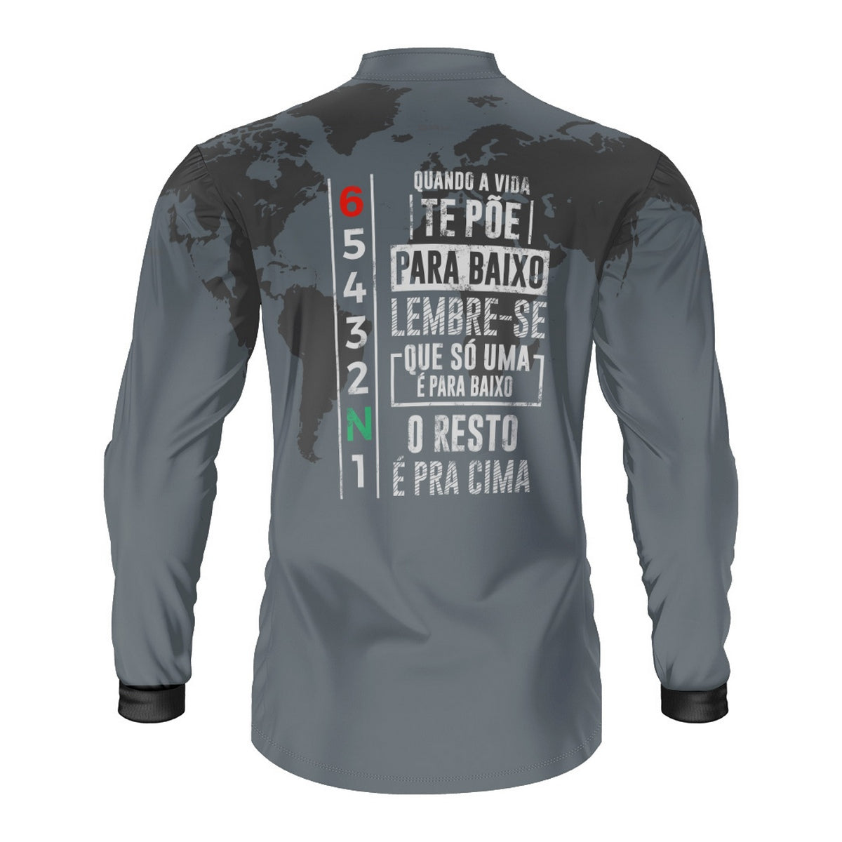 Camisa Manga Longa com Proteção UV50 Brk Cinza Mapa Mundi 6 Marchas