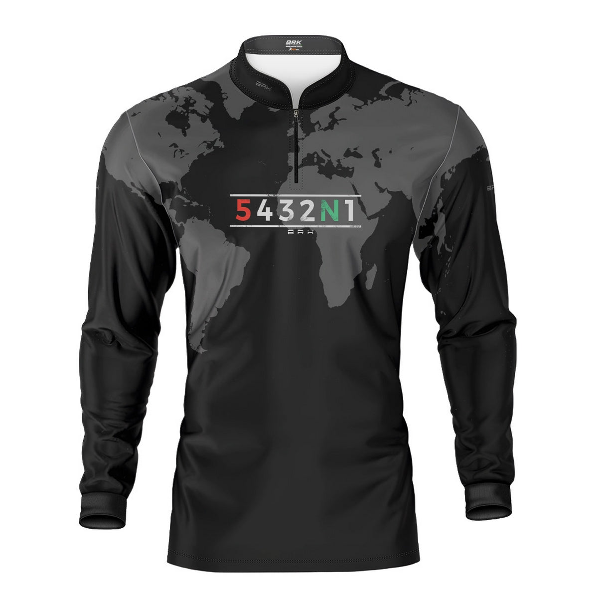 Camisa Manga Longa com Proteção UV50 Brk Preto Mapa Mundi 5 Marchas