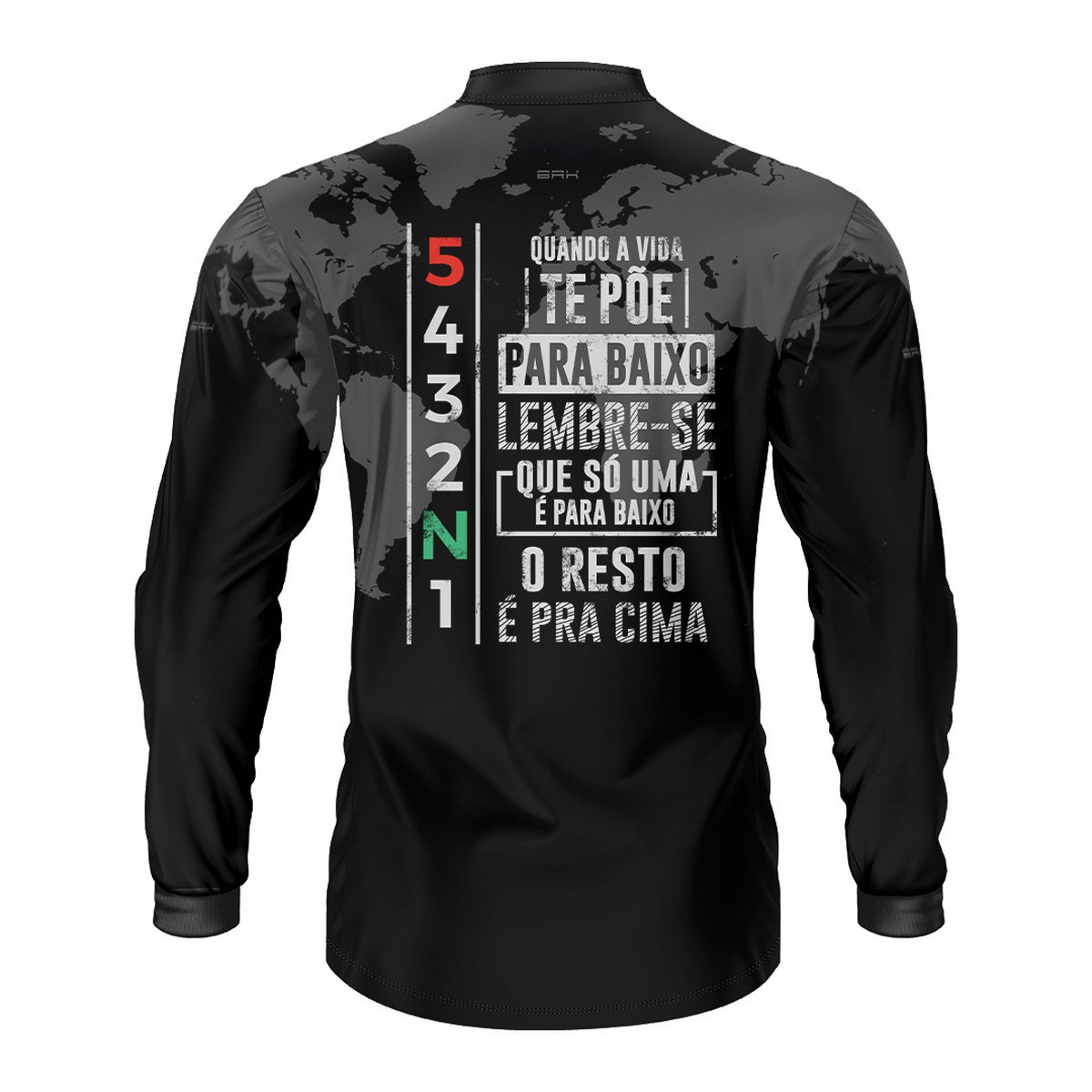 Camisa Manga Longa com Proteção UV50 Brk Preto Mapa Mundi 5 Marchas