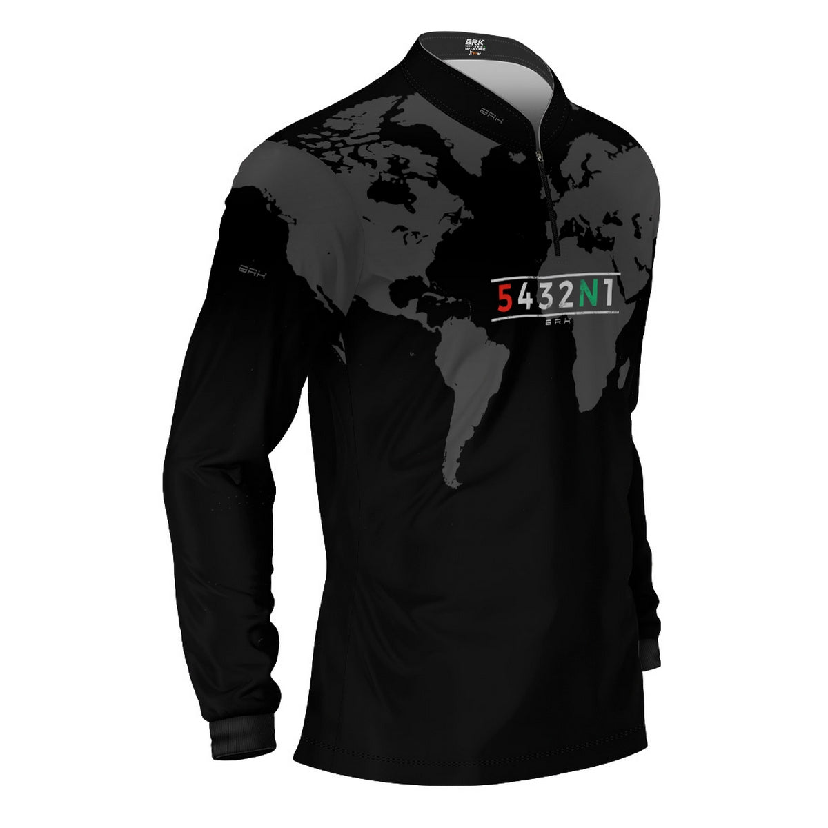 Camisa Manga Longa com Proteção UV50 Brk Preto Mapa Mundi 5 Marchas