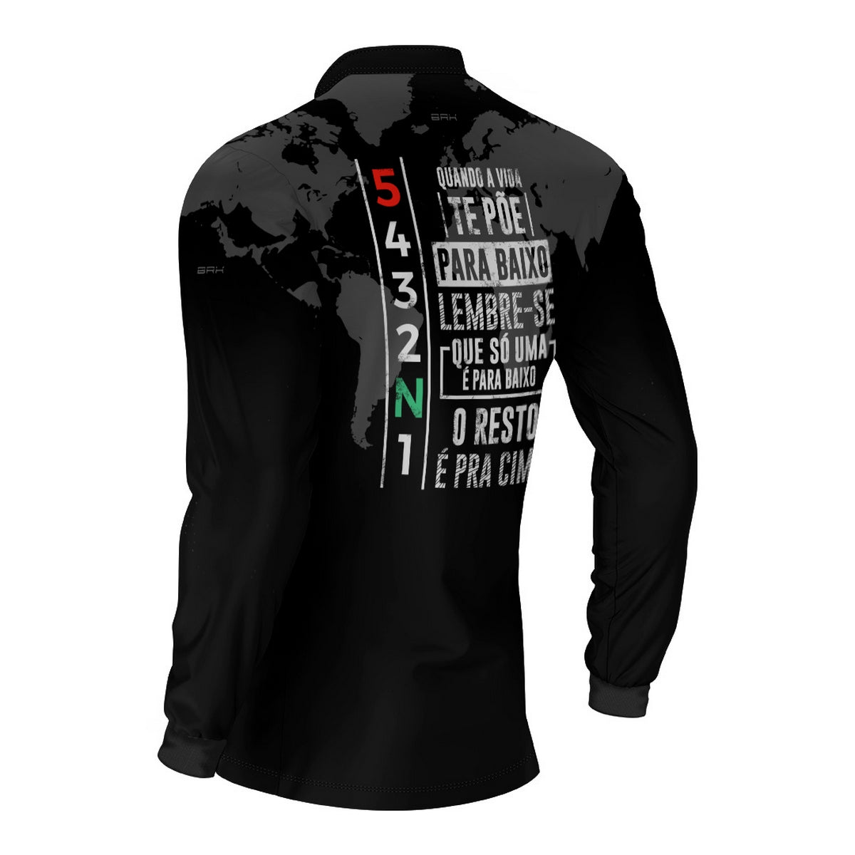 Camisa Manga Longa com Proteção UV50 Brk Preto Mapa Mundi 5 Marchas