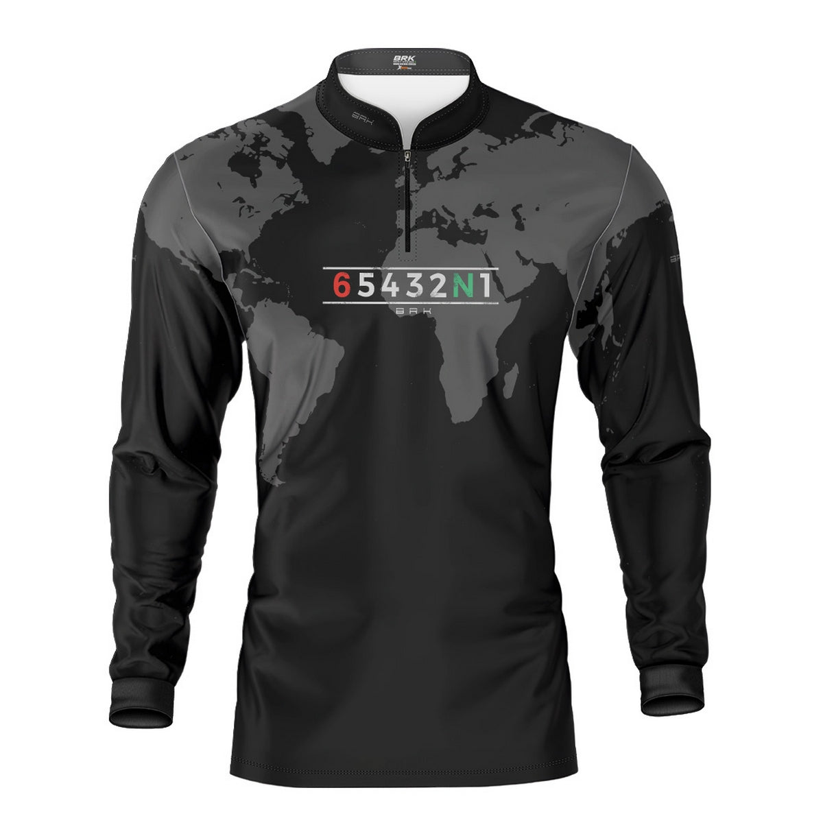 Camisa Manga Longa com Proteção UV50 Brk Preto Mapa Mundi 6 Marchas