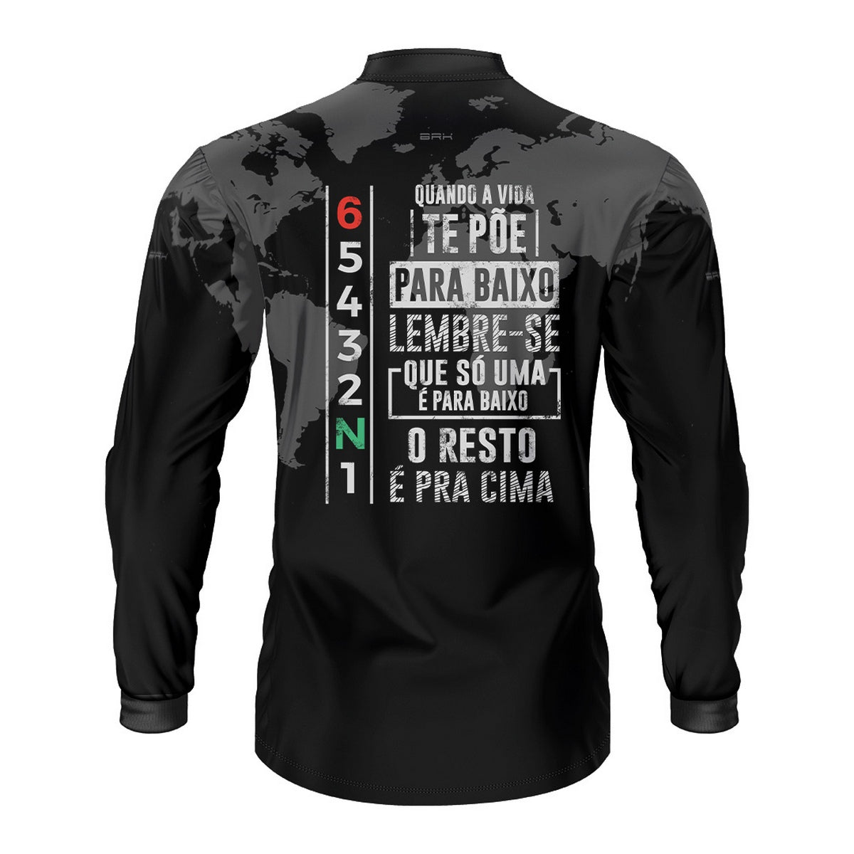 Camisa Manga Longa com Proteção UV50 Brk Preto Mapa Mundi 6 Marchas