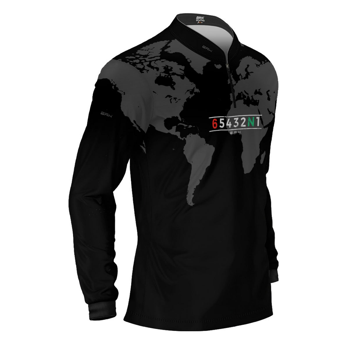 Camisa Manga Longa com Proteção UV50 Brk Preto Mapa Mundi 6 Marchas