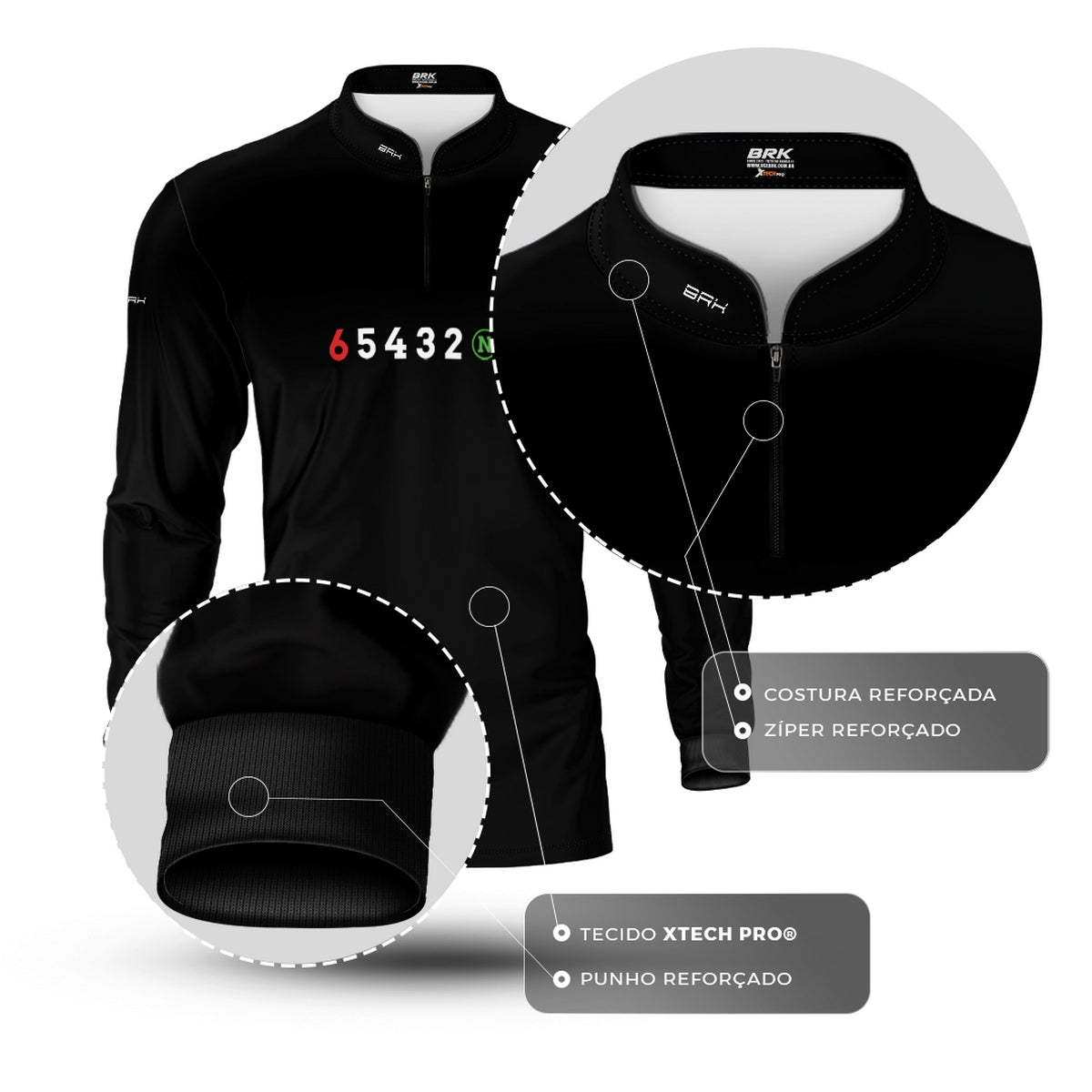 Camisa Manga Longa com Proteção UV50 Brk Preto Lisa 6 Marchas
