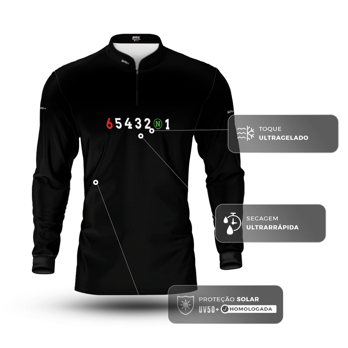 Camisa Manga Longa com Proteção UV50 Brk Preto Lisa 6 Marchas