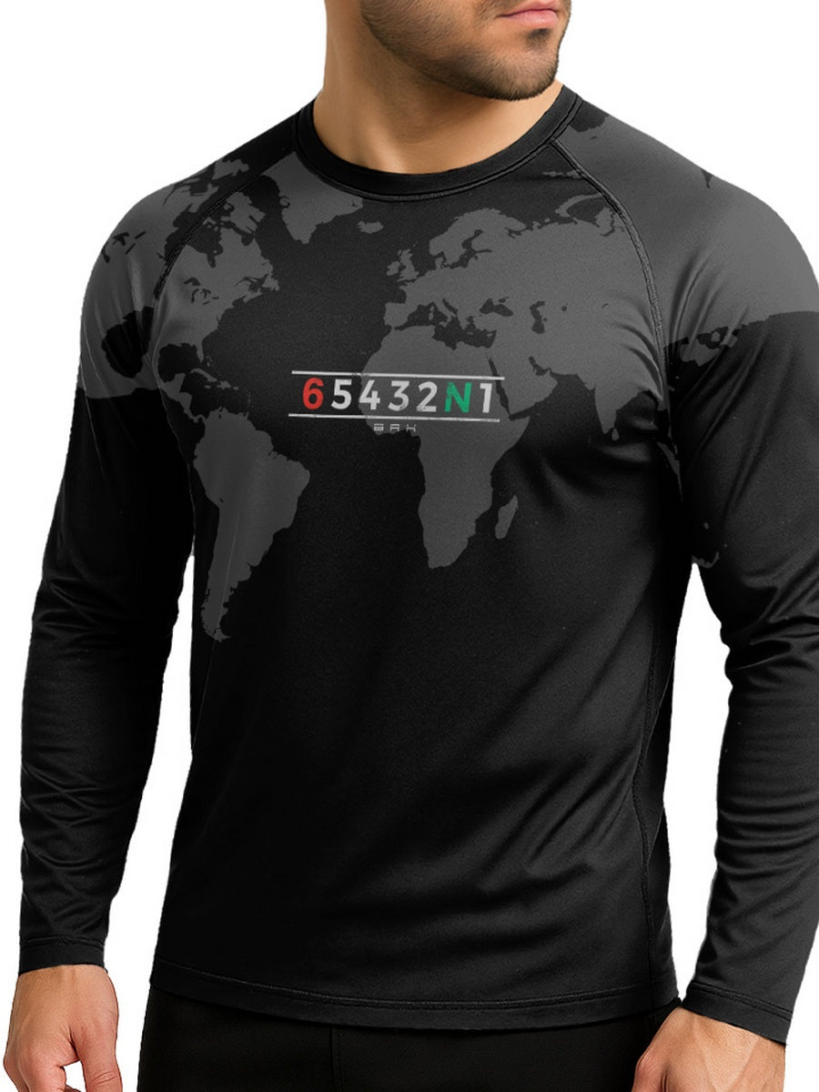 Camisa Segunda Pele com Proteção UV50 Brk Preto Mapa Mundi 6 Marchas