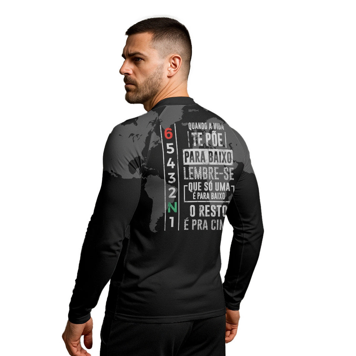 Camisa Segunda Pele com Proteção UV50 Brk Preto Mapa Mundi 6 Marchas