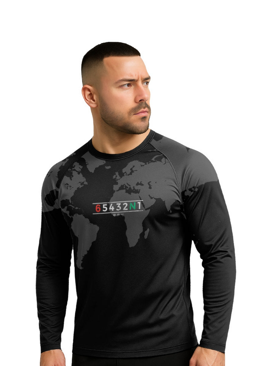 Camisa Segunda Pele com Proteção UV50 Brk Preto Mapa Mundi 6 Marchas