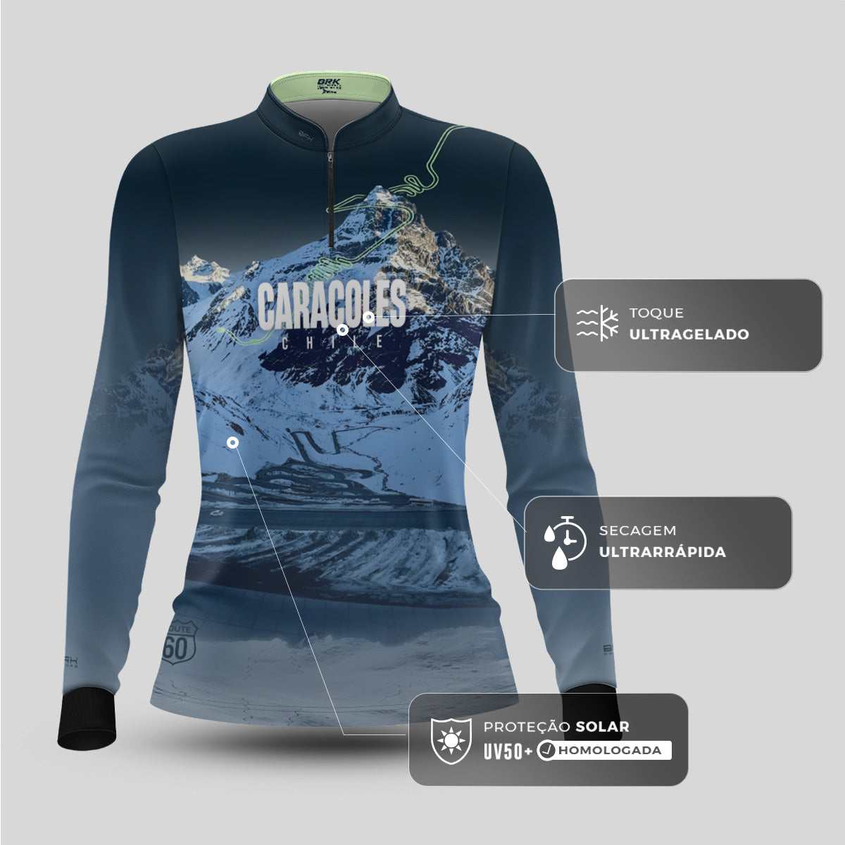 Camisa Feminina Brk Chile Estrada Los Caracoles 2 com Proteção UV50+