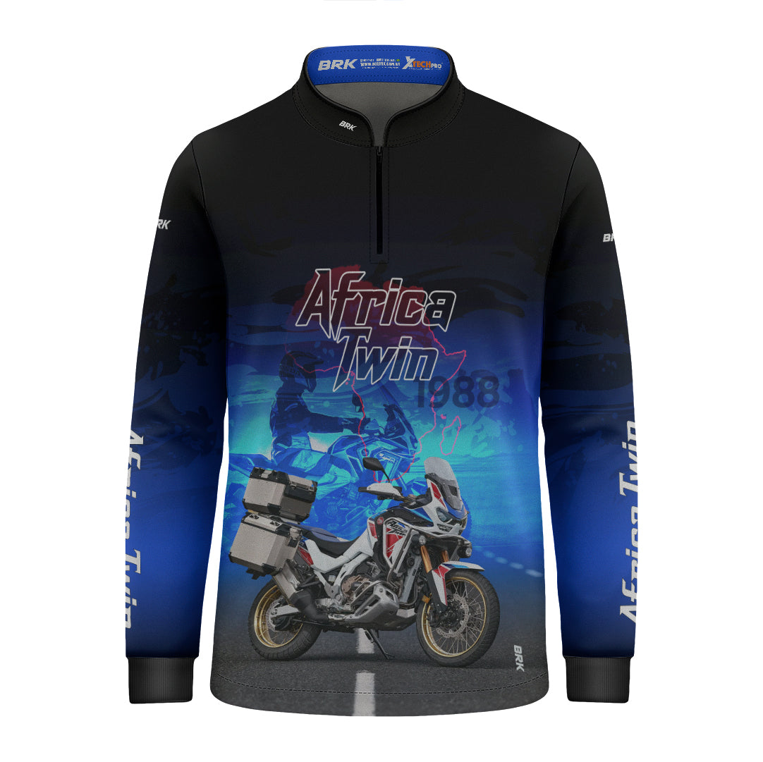 Camisa Motociclismo Infantil Brk Africa Twin Azul com Proteção UV50