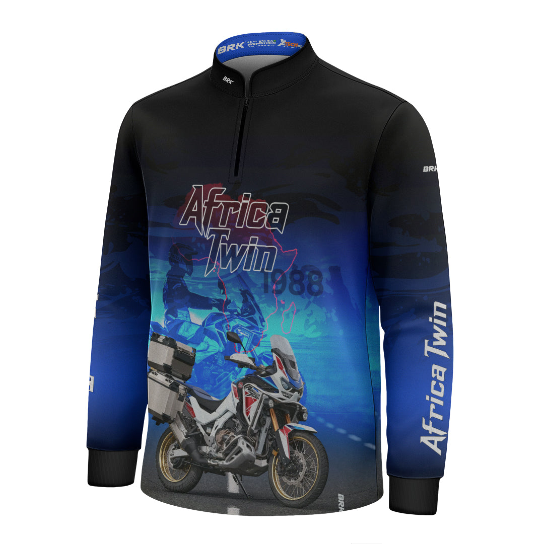 Camisa Motociclismo Infantil Brk Africa Twin Azul com Proteção UV50
