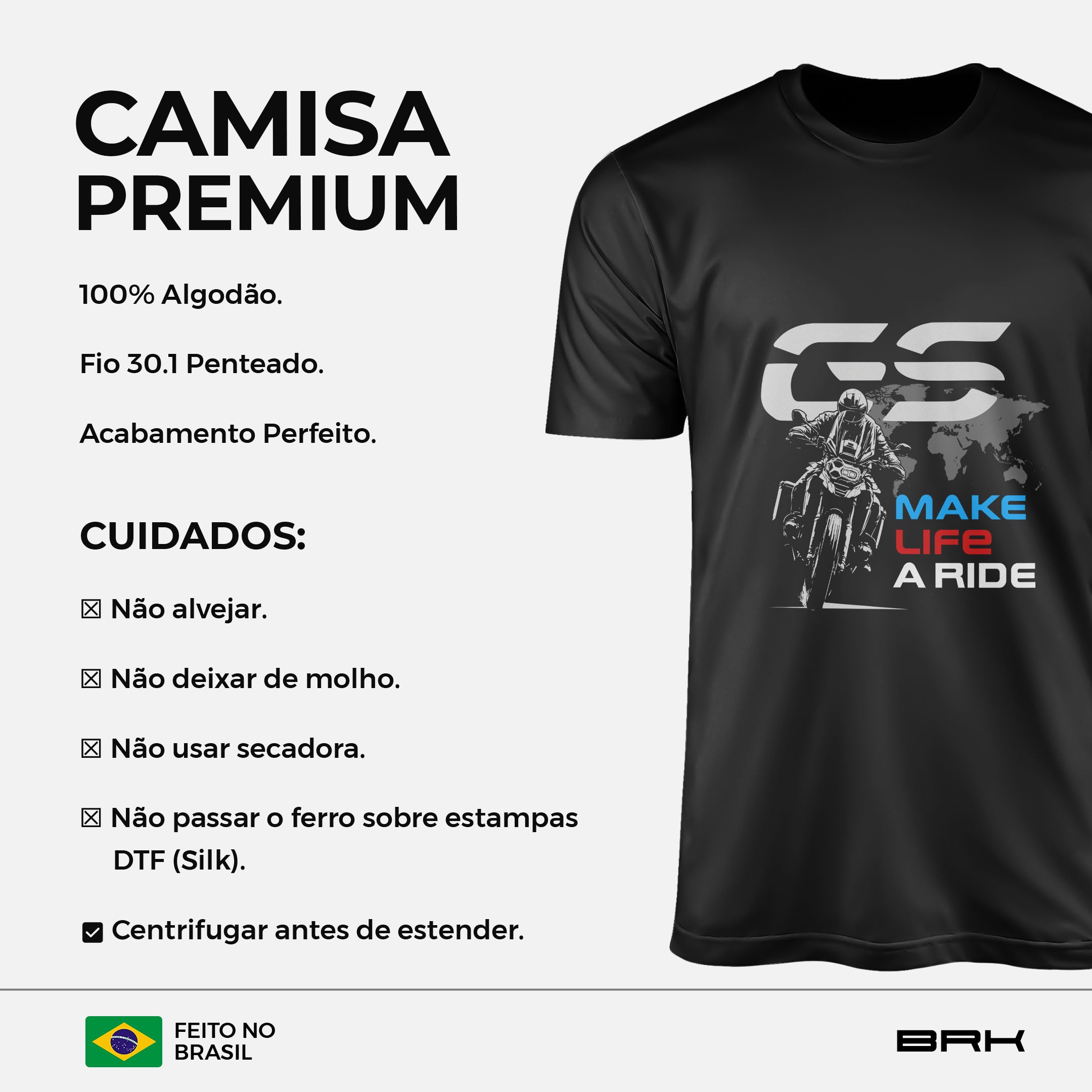 Camiseta de Algodão Brk GS Make Life a Ride