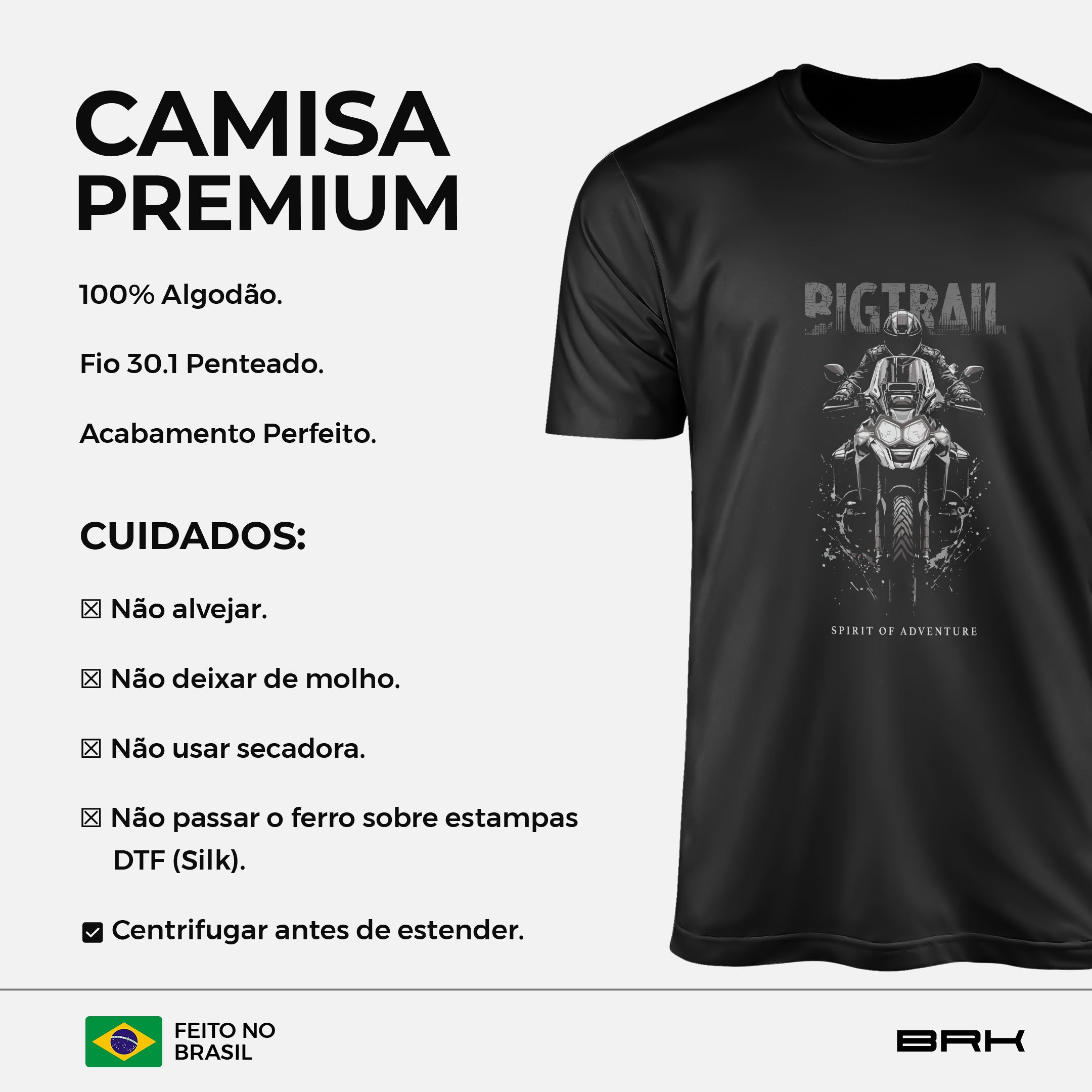 Camiseta de Algodão Brk Big Trail Spirit of Adventure Moto