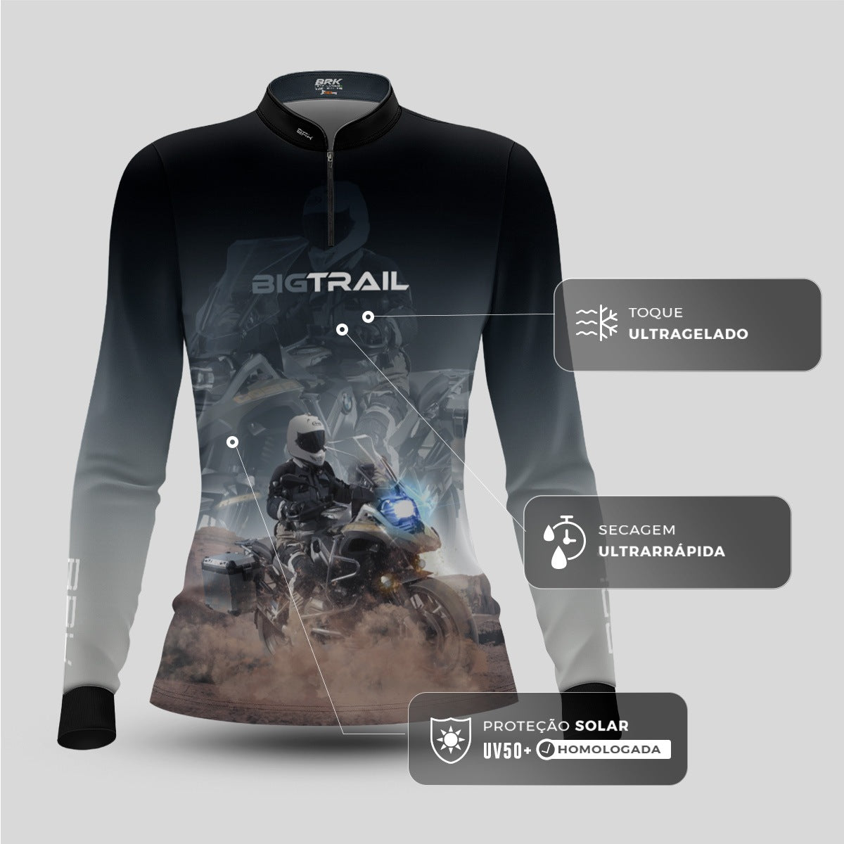 Camisa Motociclismo Feminina Brk Big Trail R 1200 com Proteção Solar UV50+