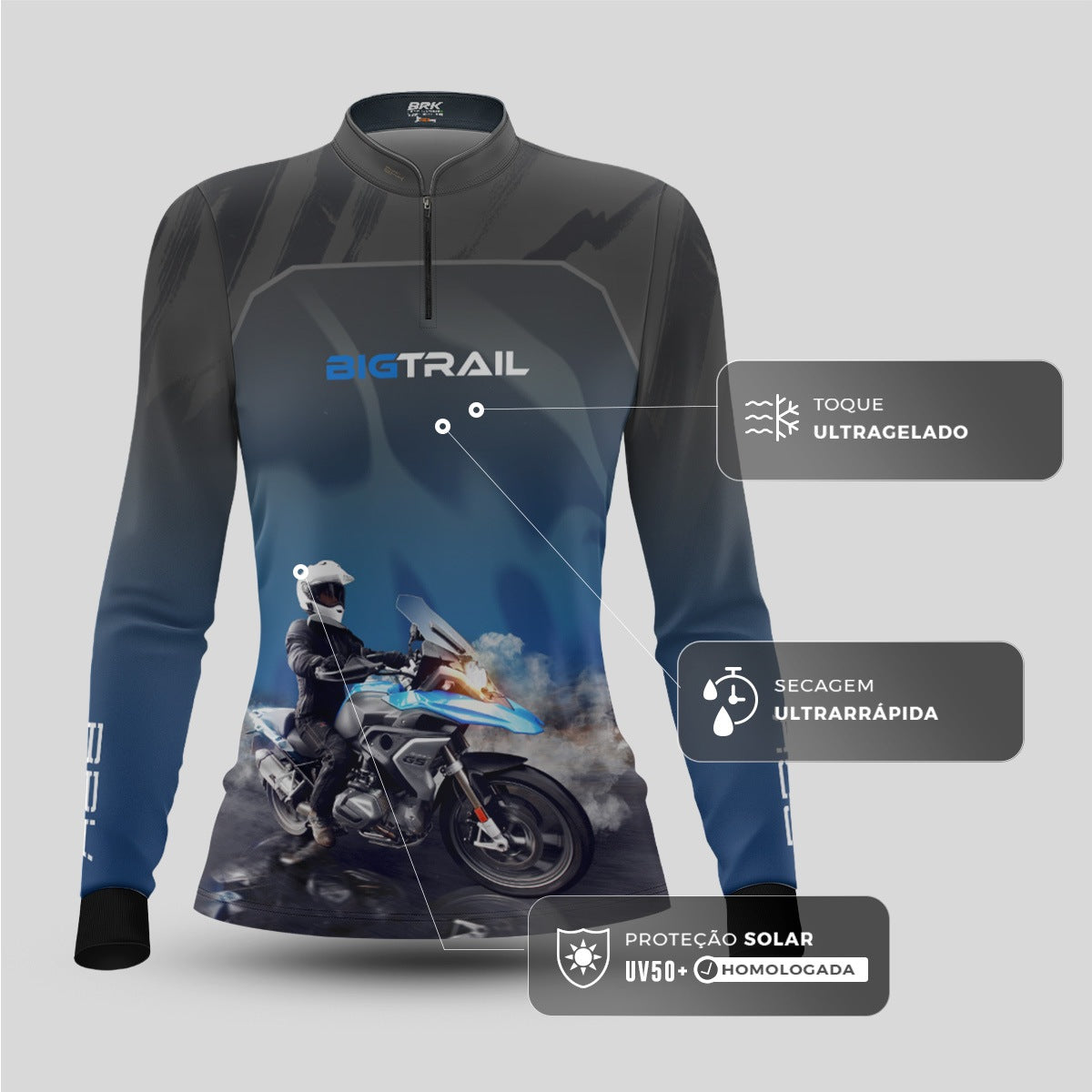Camisa Motociclismo Feminina Brk Big Trail R 1250 GS Asfalto com Proteção Solar UV50+