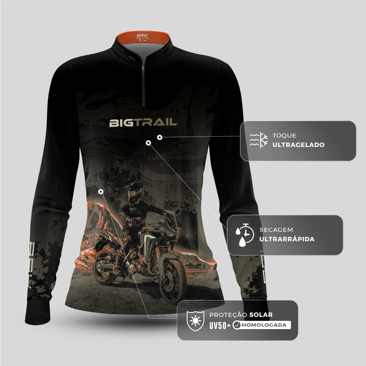 Camisa Motociclismo Feminina Brk Big Trail Adventure com Proteção Solar UV50+
