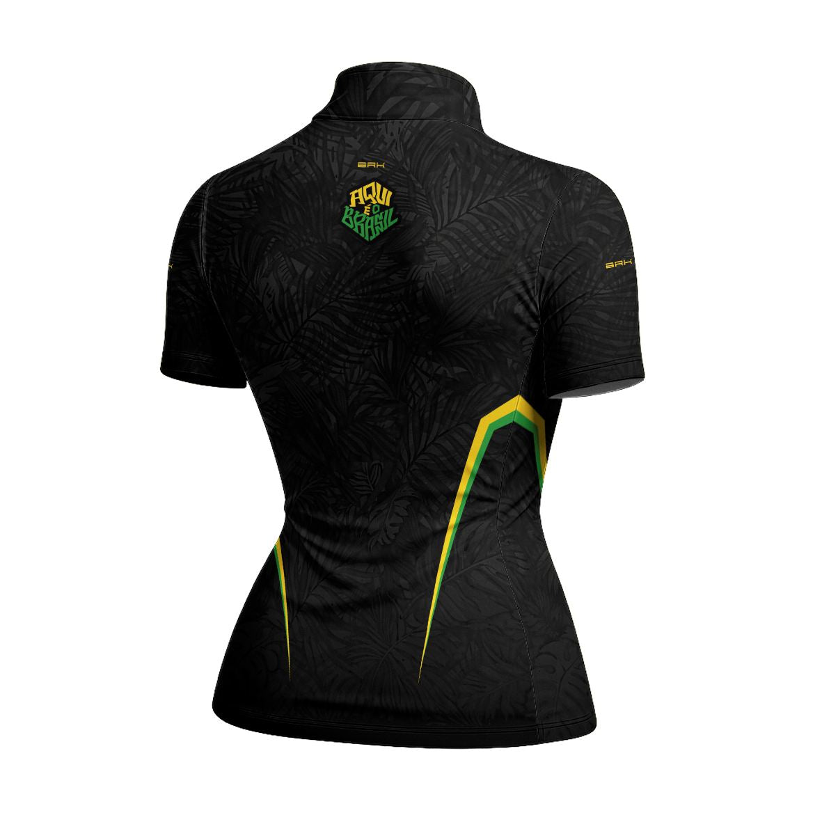 Camiseta Brk Feminina Aqui é o Brasil Folhagem Preta com Proteção UV50