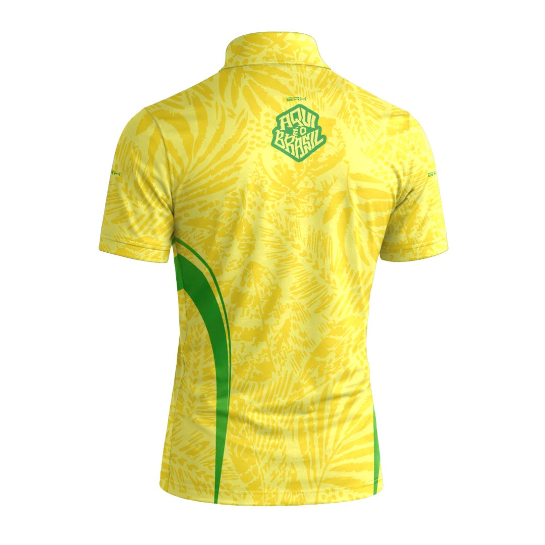 Camiseta Brk Aqui é o Brasil Folhagem Tropical Amarela com Proteção UV50