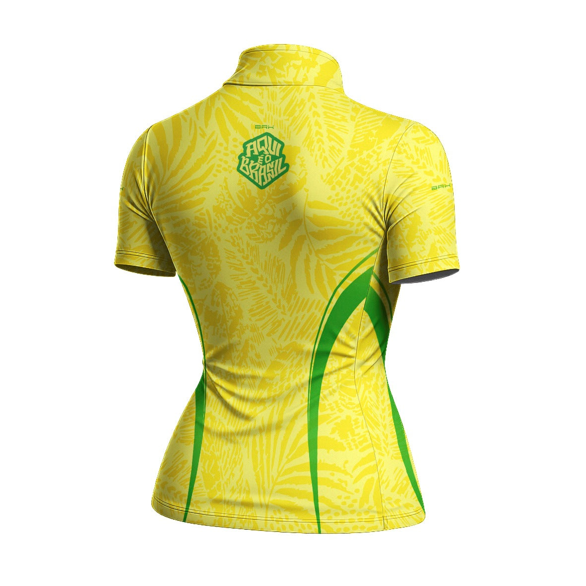 Camiseta Brk Feminina Aqui é o Brasil Folhagem Tropical Amarela com Proteção UV50