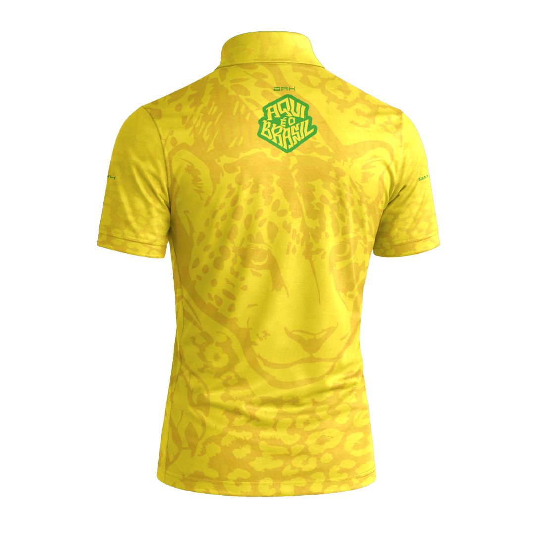 Camiseta Brk Aqui é o Brasil Onça Pintada Amarela com Proteção UV50