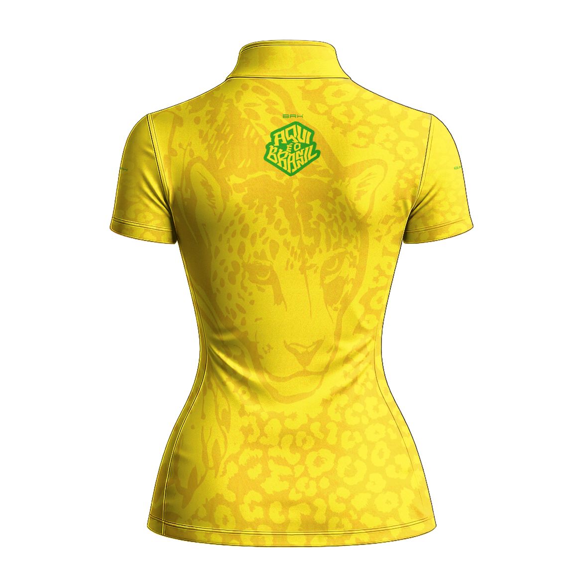 Camiseta Brk Feminina Aqui é o Brasil Onça Pintada Amarela com Proteção UV50