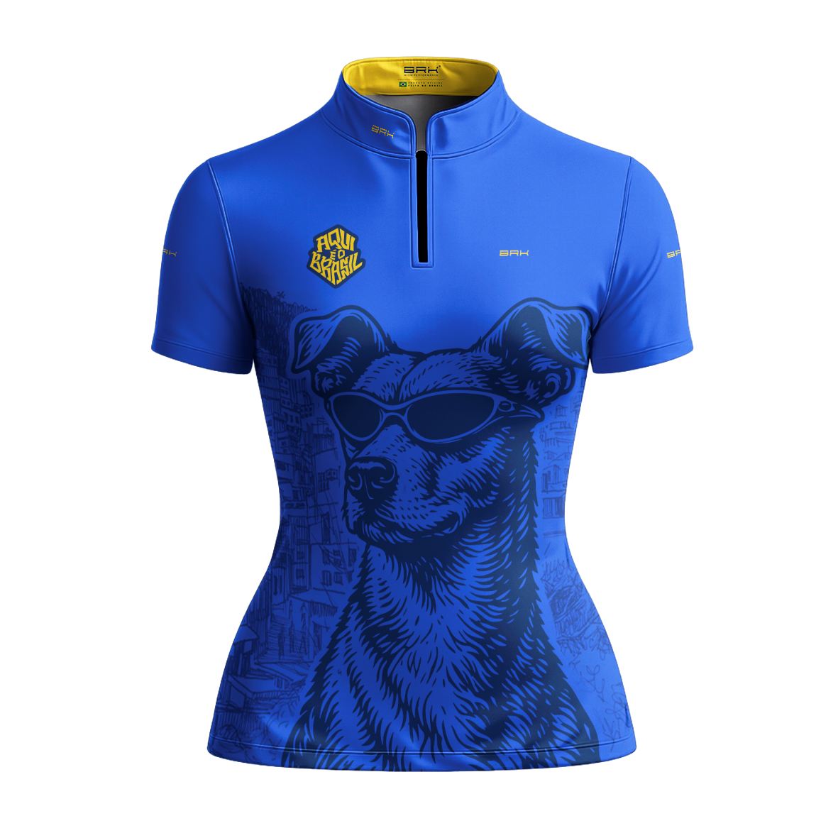 Camiseta Brk Feminina Aqui é o Brasil Caramelo de Óculos Azul com Proteção UV50