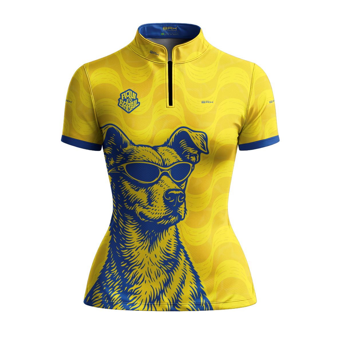 Camiseta Brk Feminina Aqui é o Brasil Caramelo de Óculos Amarela com Proteção UV50