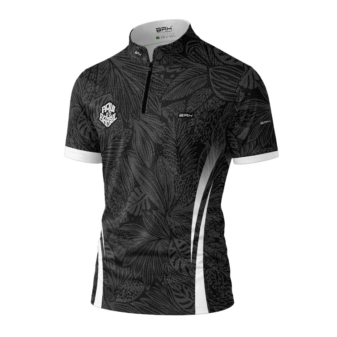 Camiseta Brk Aqui é o Brasil Folhagem Tropical Preta com Proteção UV50