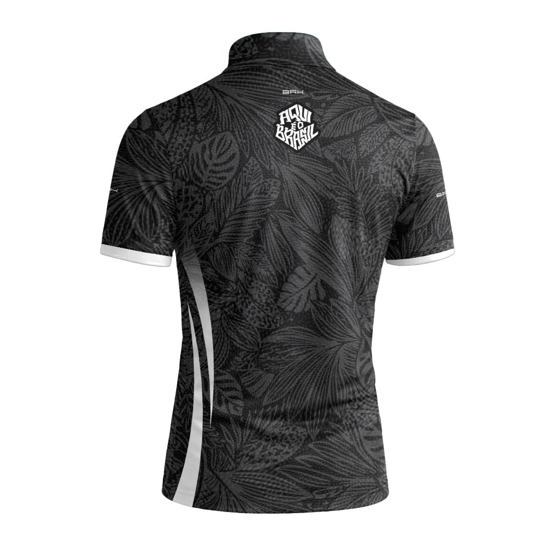 Camiseta Brk Aqui é o Brasil Folhagem Tropical Preta com Proteção UV50