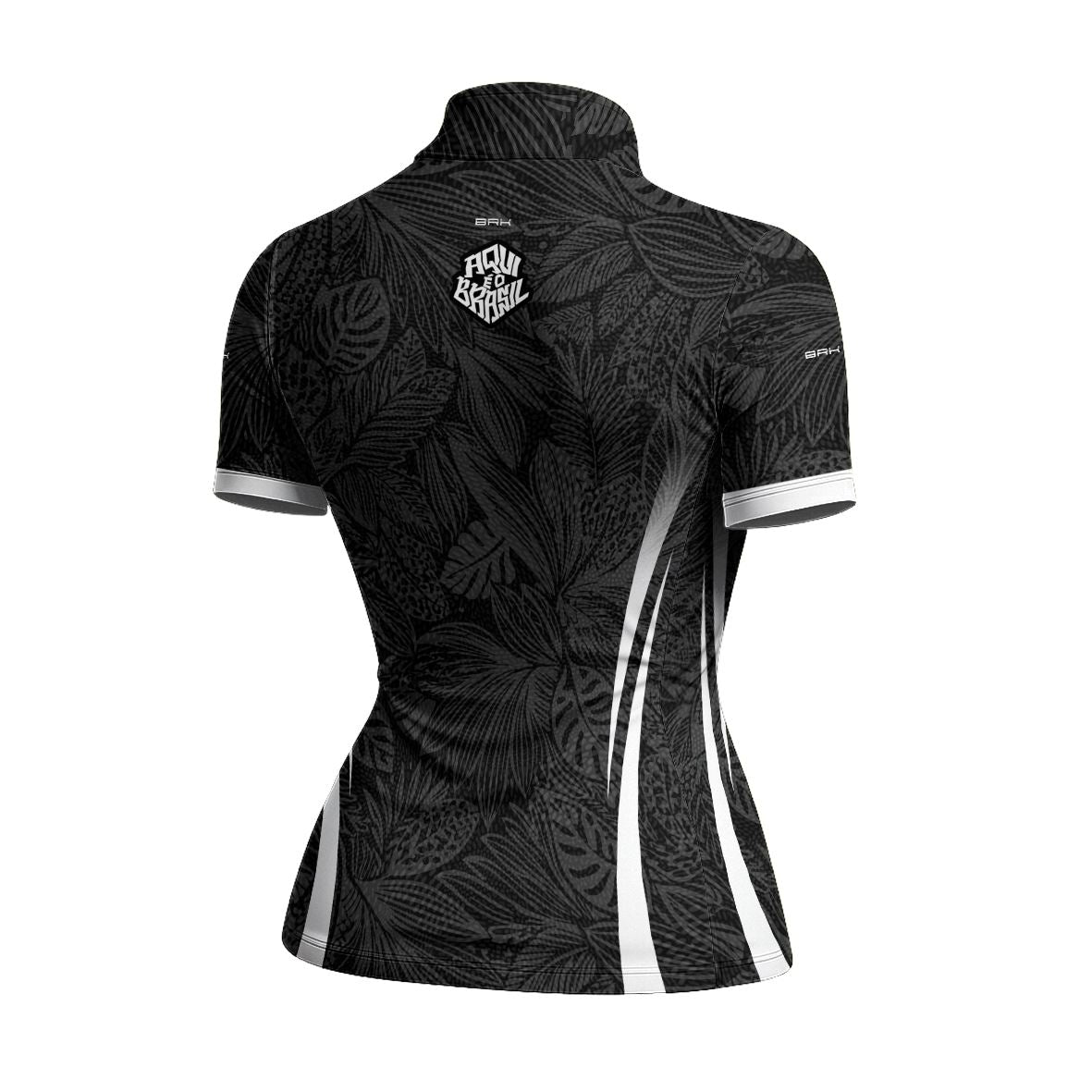 Camiseta Brk Feminina Aqui é o Brasil Folhagem Tropical Preta com Proteção UV50