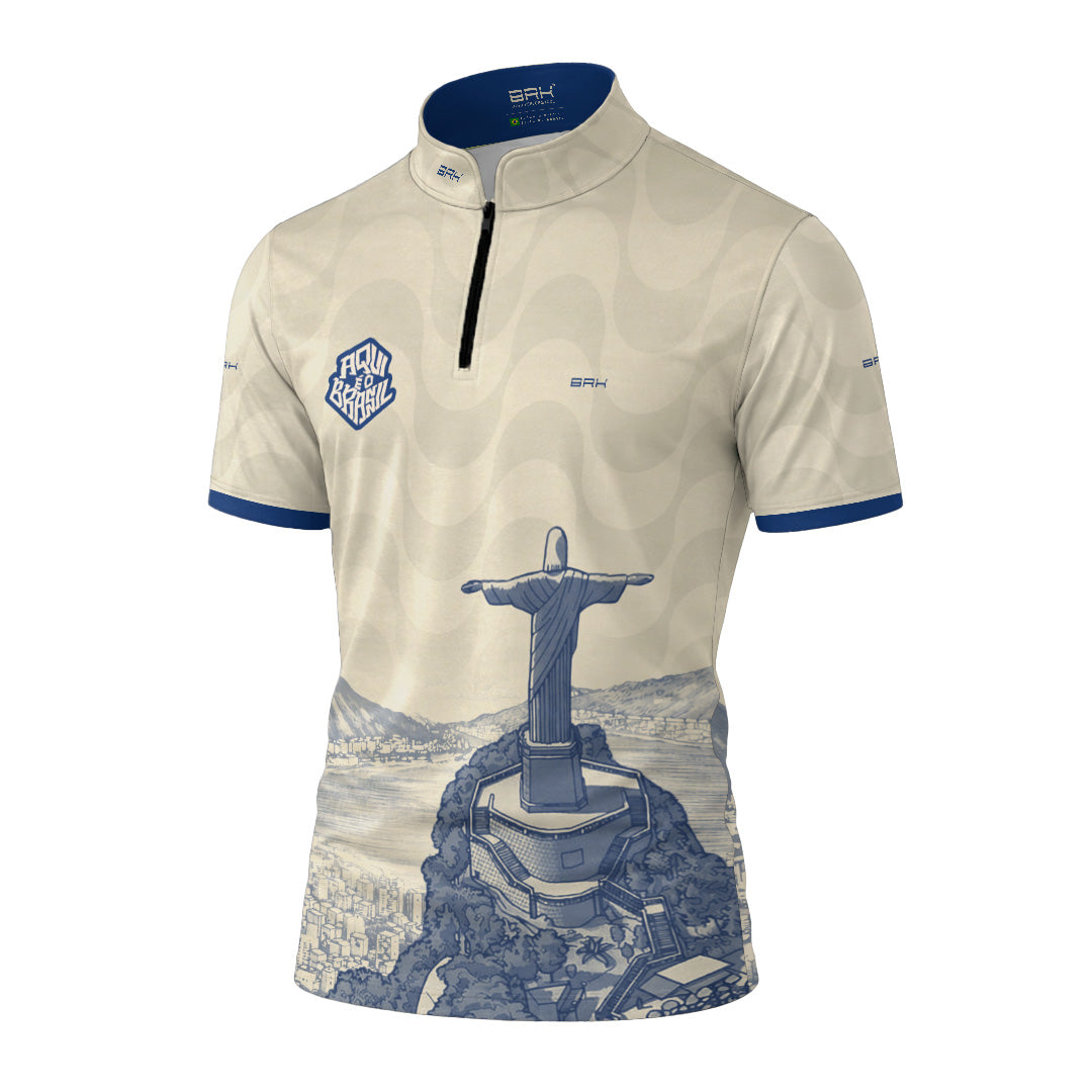 Camiseta Brk Aqui é o Brasil Cristo Redentor Paisagem Bege com Proteção UV50