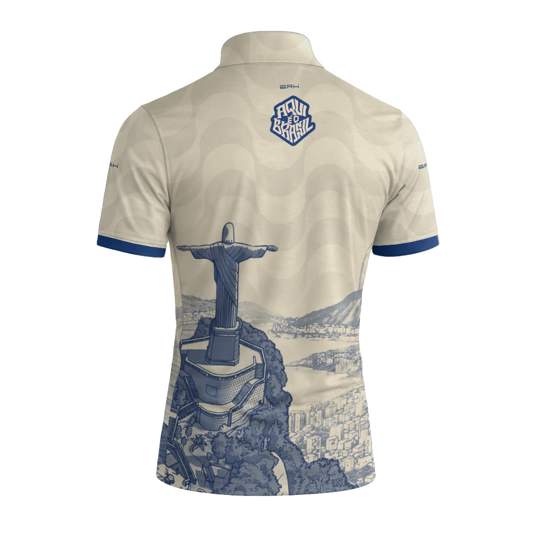 Camiseta Brk Aqui é o Brasil Cristo Redentor Paisagem Bege com Proteção UV50