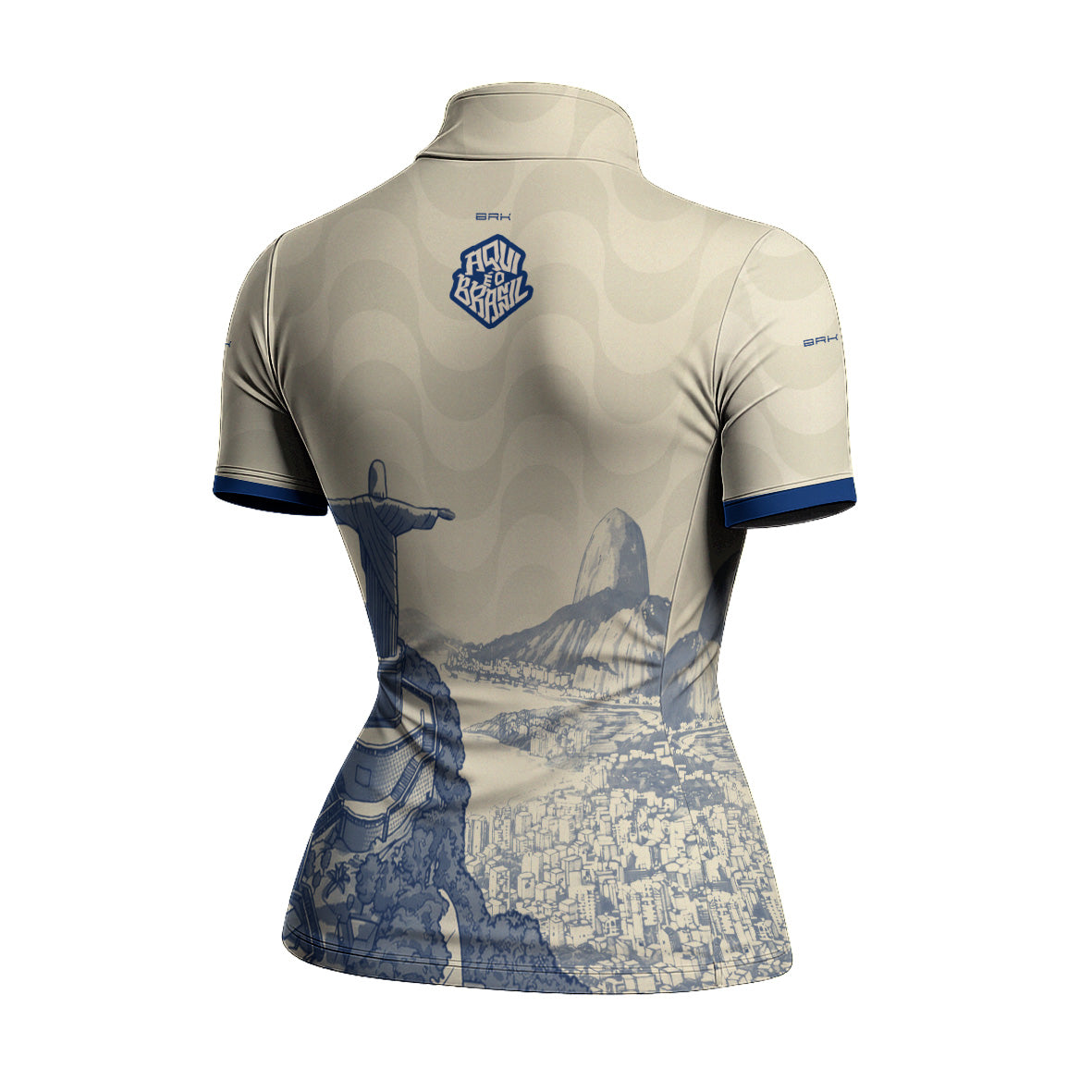 Camiseta Brk Feminina Aqui é o Brasil Cristo Redentor Paisagem Bege com Proteção UV50