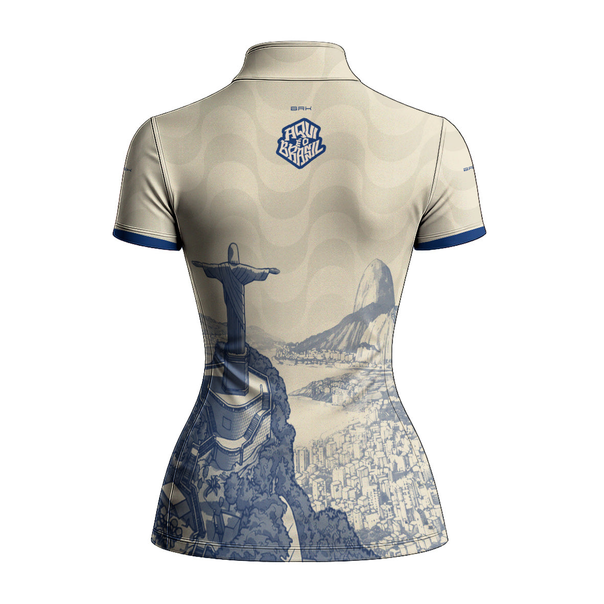 Camiseta Brk Feminina Aqui é o Brasil Cristo Redentor Paisagem Bege com Proteção UV50