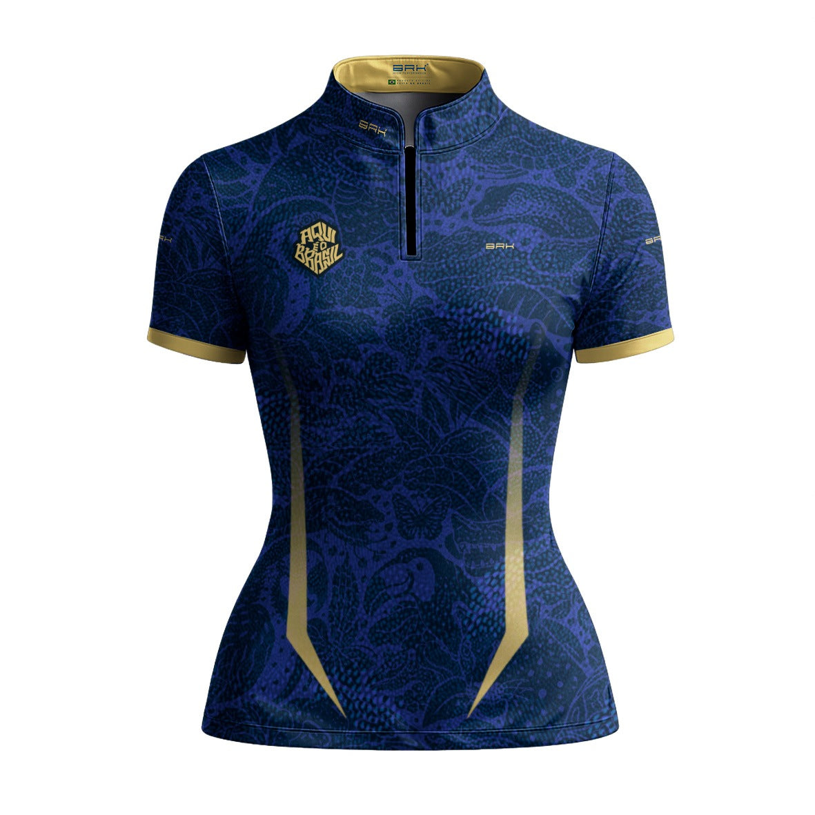 Camiseta Brk Feminina Aqui é o Brasil Folhagem Sutil Azul Royal com Proteção UV50
