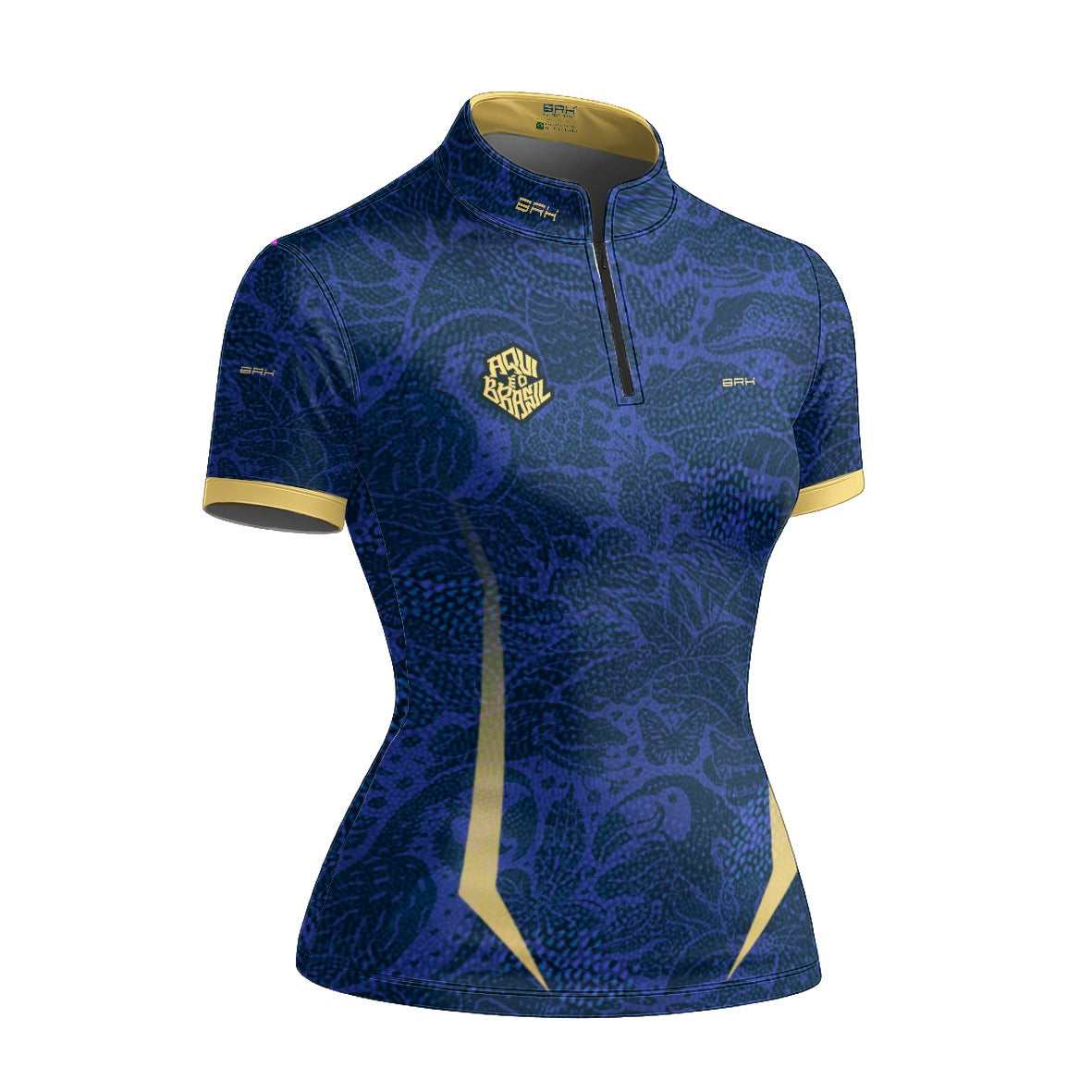 Camiseta Brk Feminina Aqui é o Brasil Folhagem Sutil Azul Royal com Proteção UV50