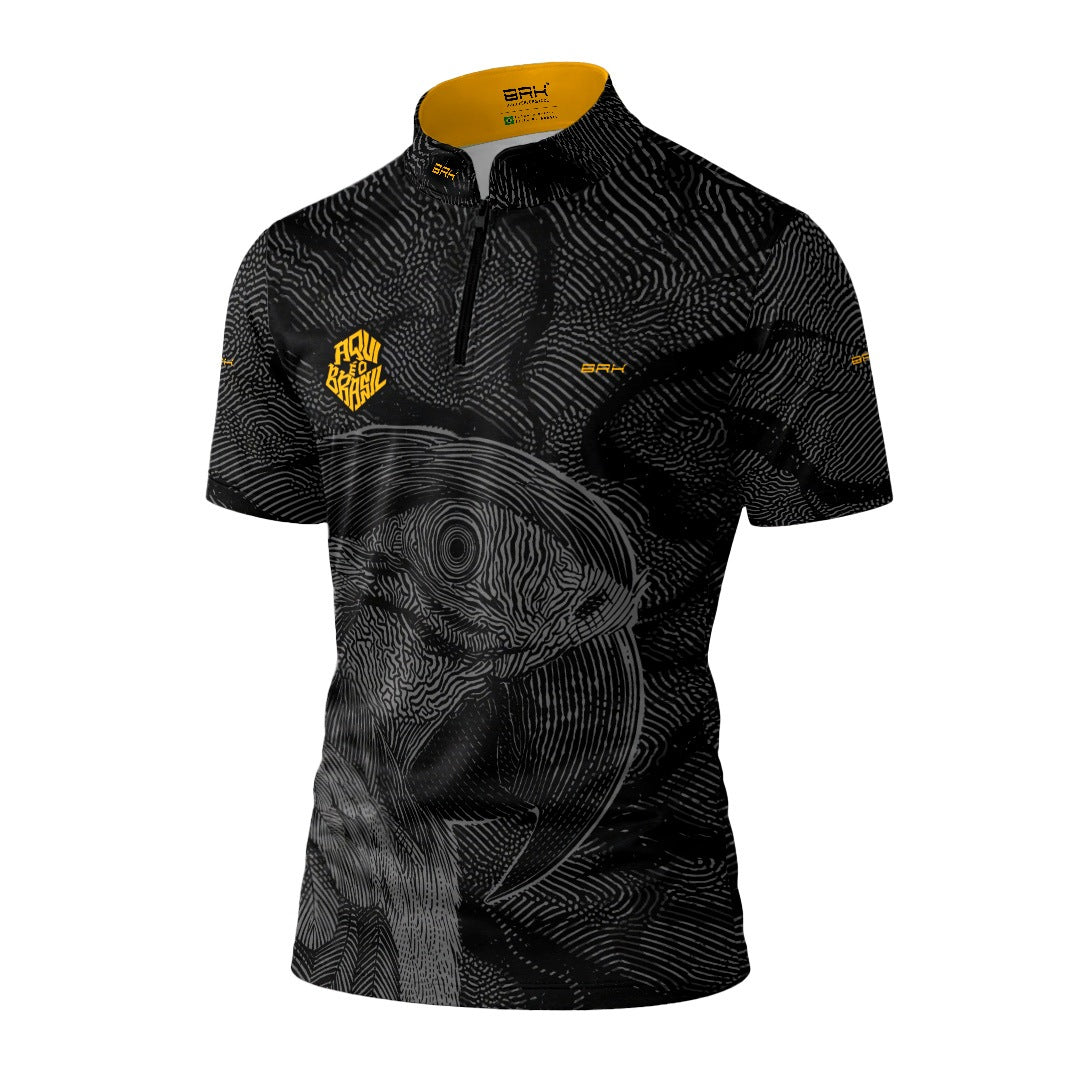 Camiseta Brk Aqui é o Brasil Arara Sombreada Preta com Proteção UV50