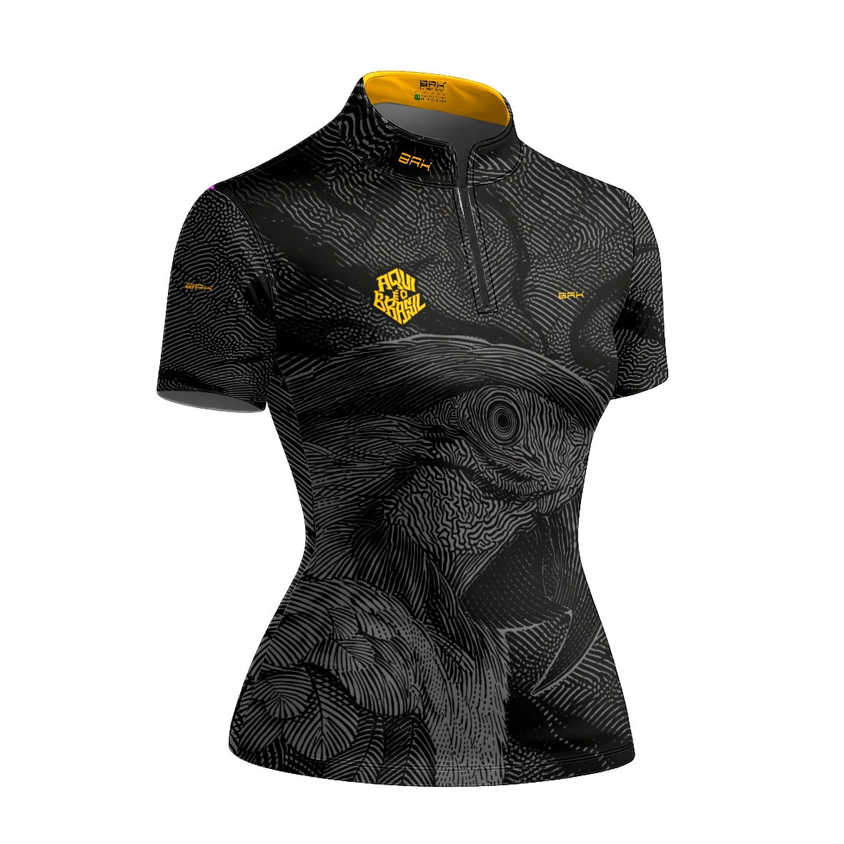 Camiseta Brk Feminina Aqui é o Brasil Arara Sombreada Preta com Proteção UV50
