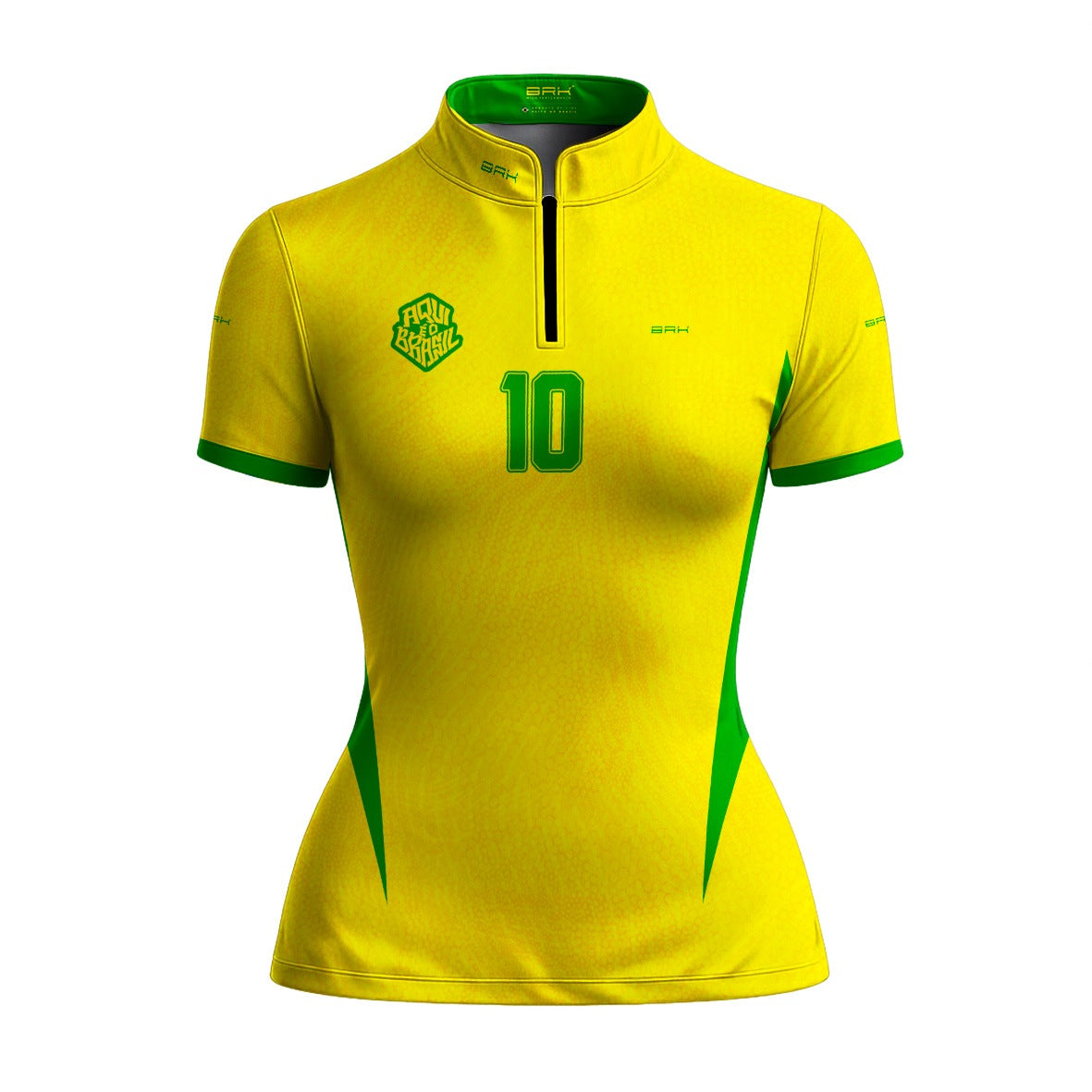 Camiseta Brk Feminina Aqui é o Brasil Clássica 10 Amarela com Proteção UV50